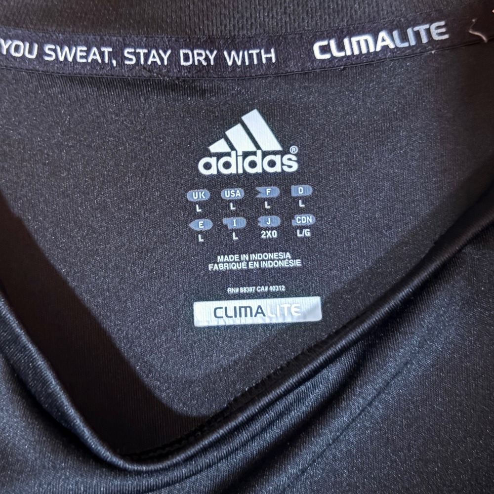 Adidas Climalite T-Shirt Mens Large Black Good Short Sleeve Logo Side Stripes - Picture 5 of 6